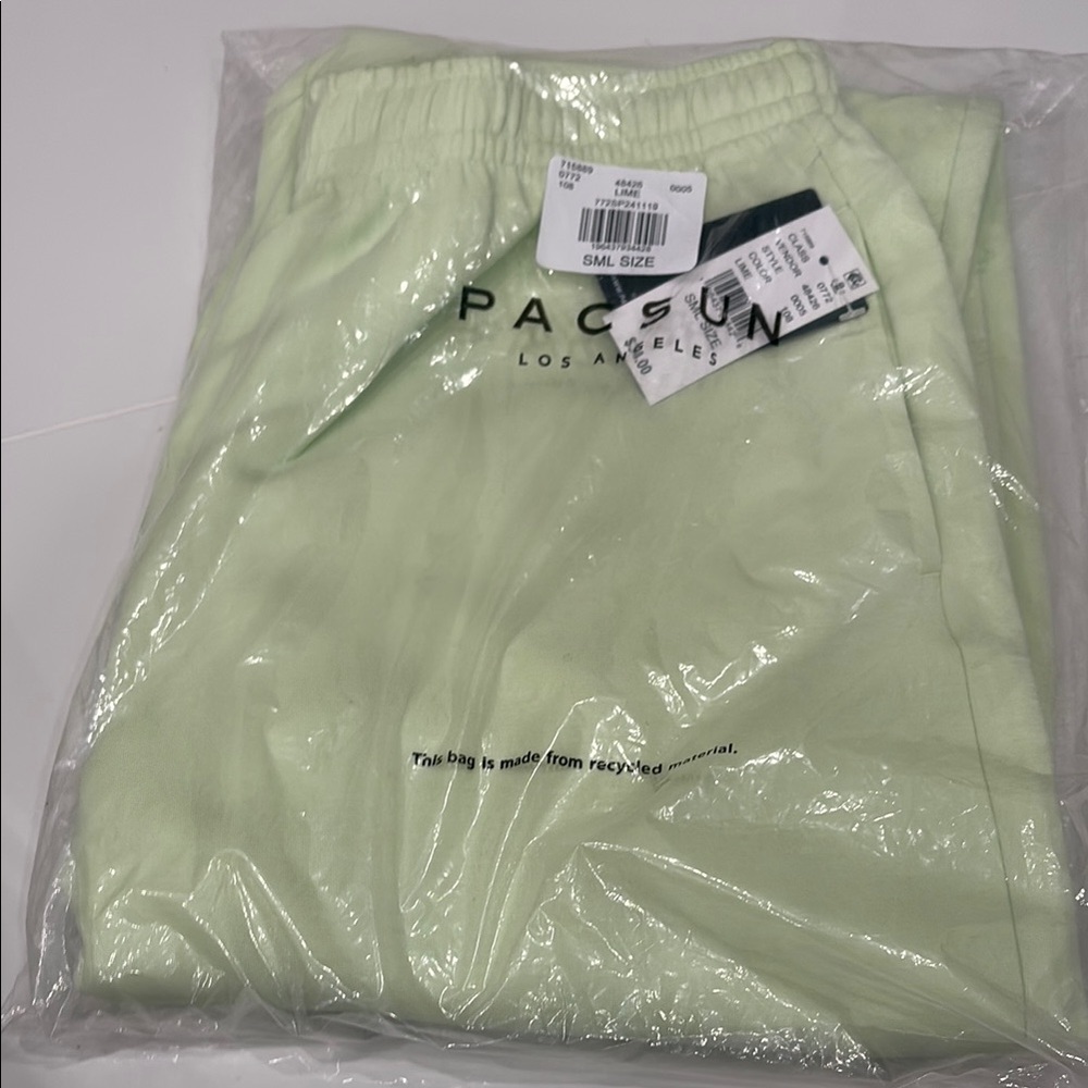 Size small,Brand new in bag with tags, very comfy, PacSun Light Green Sweatpants